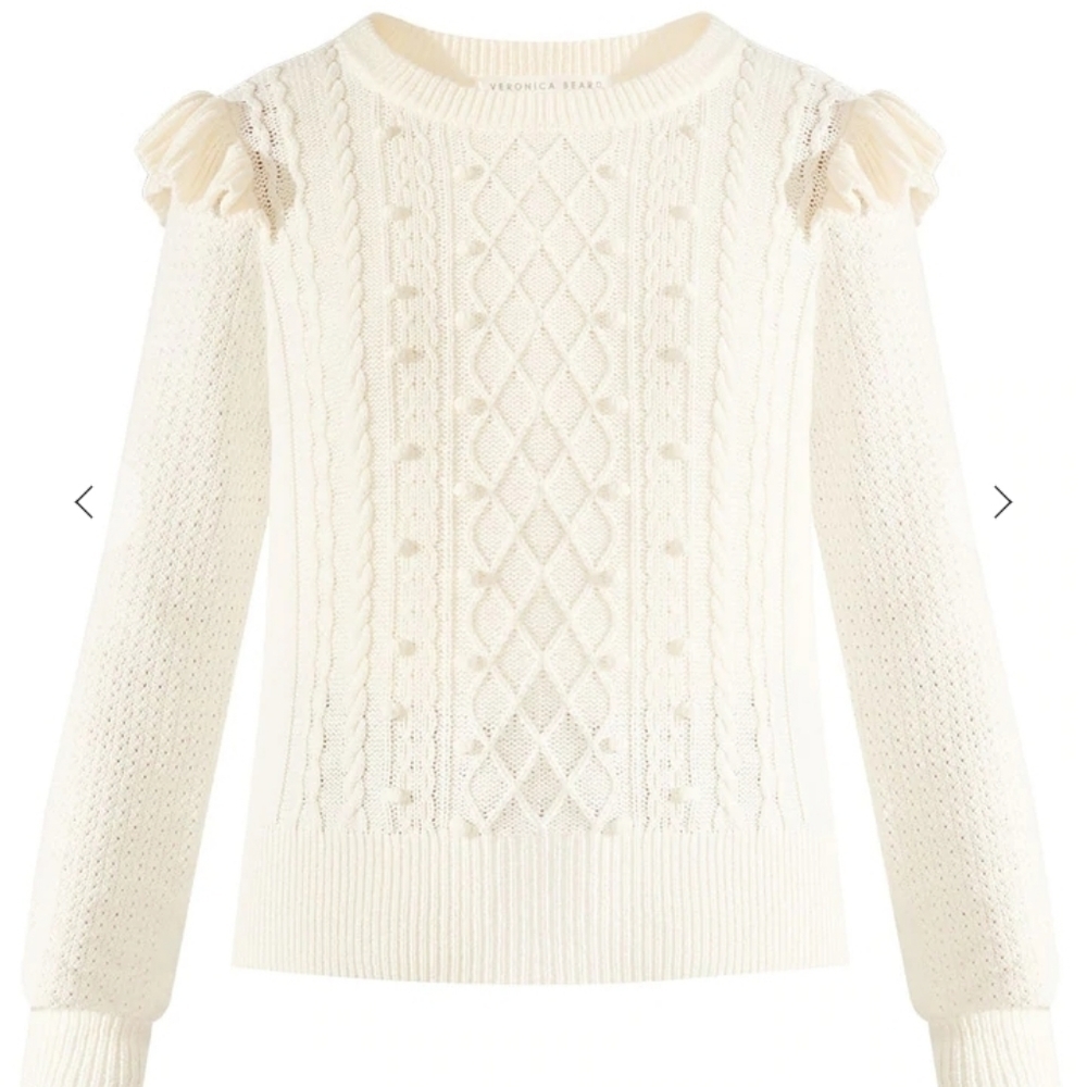 Veronica Beard Ivory Earl Crew Neck Cable Sweater
